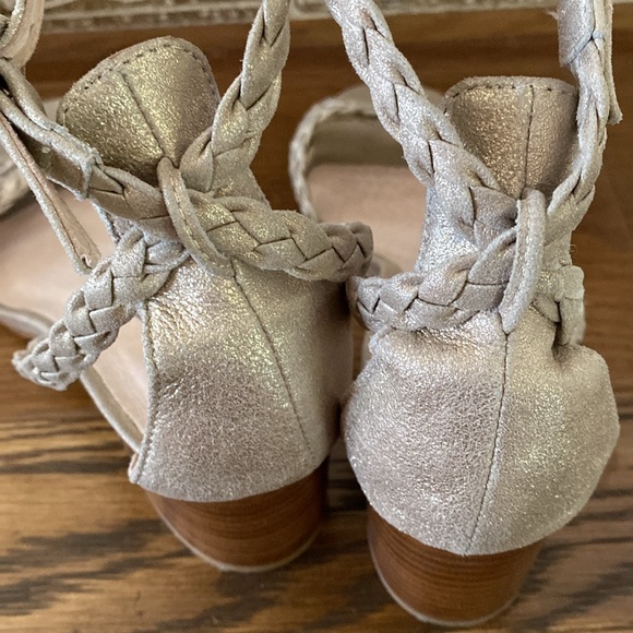 Anthropologie Silent D pale gold braided leather sandals block heel ankle strap - Picture 4 of 6